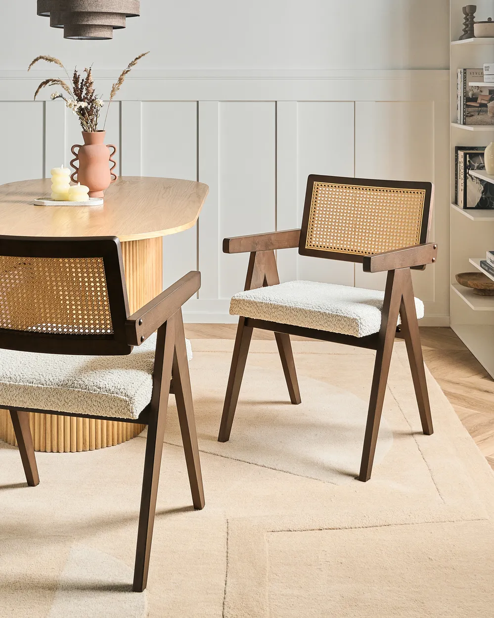 Set of 2 Dining Chairs AVA Wood Dark Brown/ Light Beige
