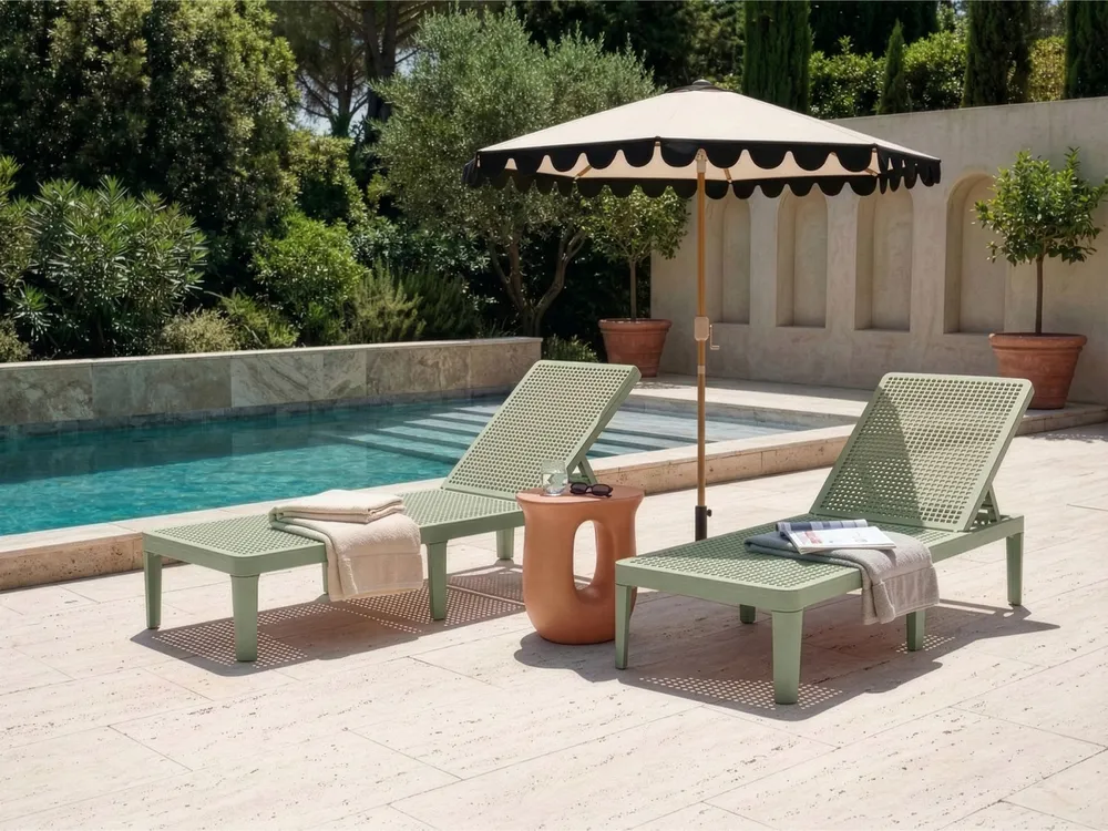 Sun Lounger OSSIMO Reclining Synthetic Material Light Green