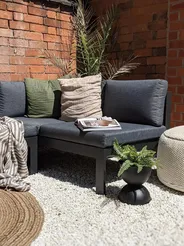 Garden Corner Sofa with Table 5 Seater MESSINA Metal Black Left Hand_810286