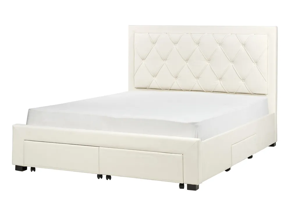 Bed with Storage Drawers LIEVIN Velvet Light Beige 160 x 200 cm (EU King Size)_902427