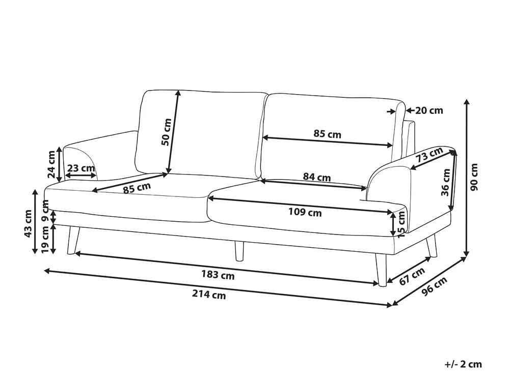 Sofa 3 Seater KILDAL Fabric Black_1058598