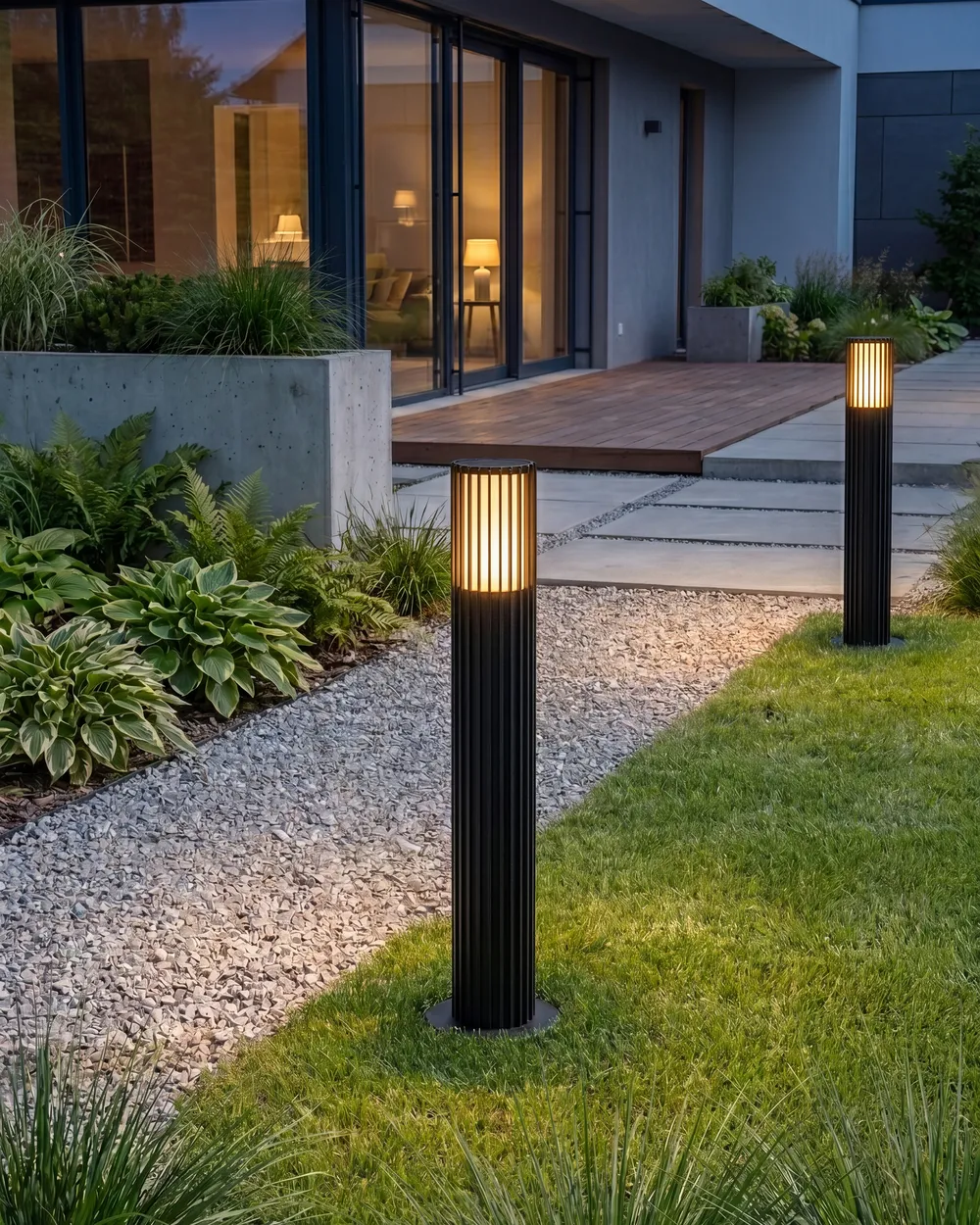 Set of 2 Outdoor Bollard Lamps ERNAN Black