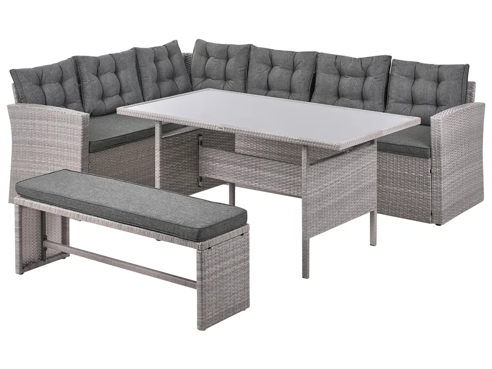 Garden Lounge Set with Table 8 Seater VITERBO with Cushions PE Rattan Grey