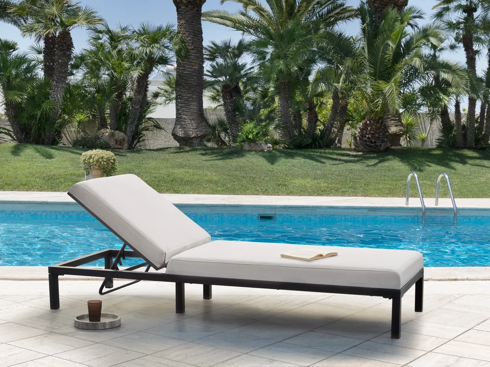 Sun Lounger with Cushion LARIANO Reclining Metal Light Beige