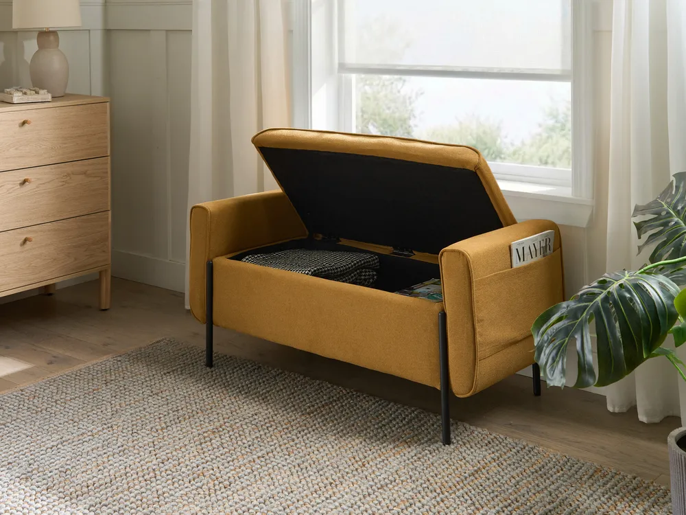 Upholstered Storage Bench LEWES Fabric Mustard_1043586