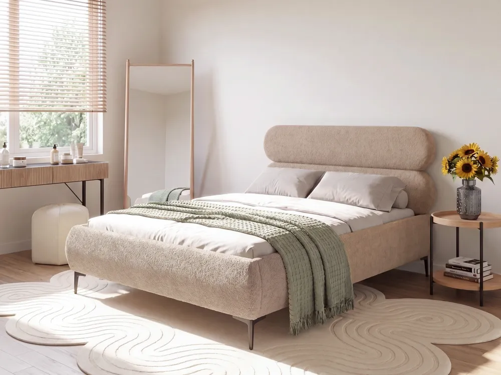 Bed Boucle LESSAY 120 x 200 cm (EU Small Double) Taupe