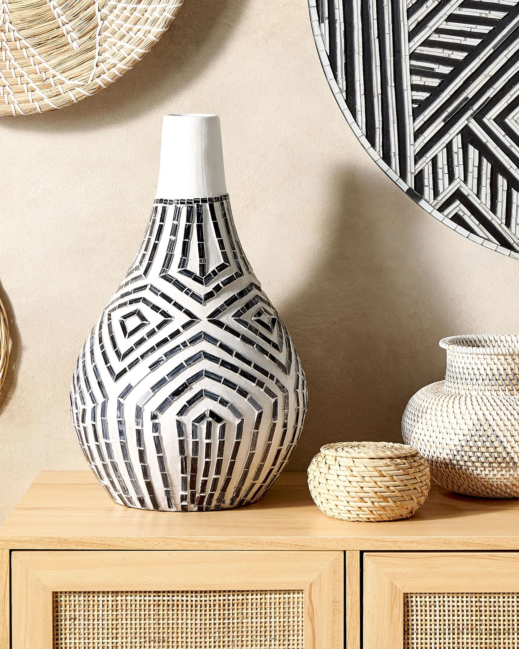 Decorative Vase OMBILIN 50 cm Ceramic White_849530