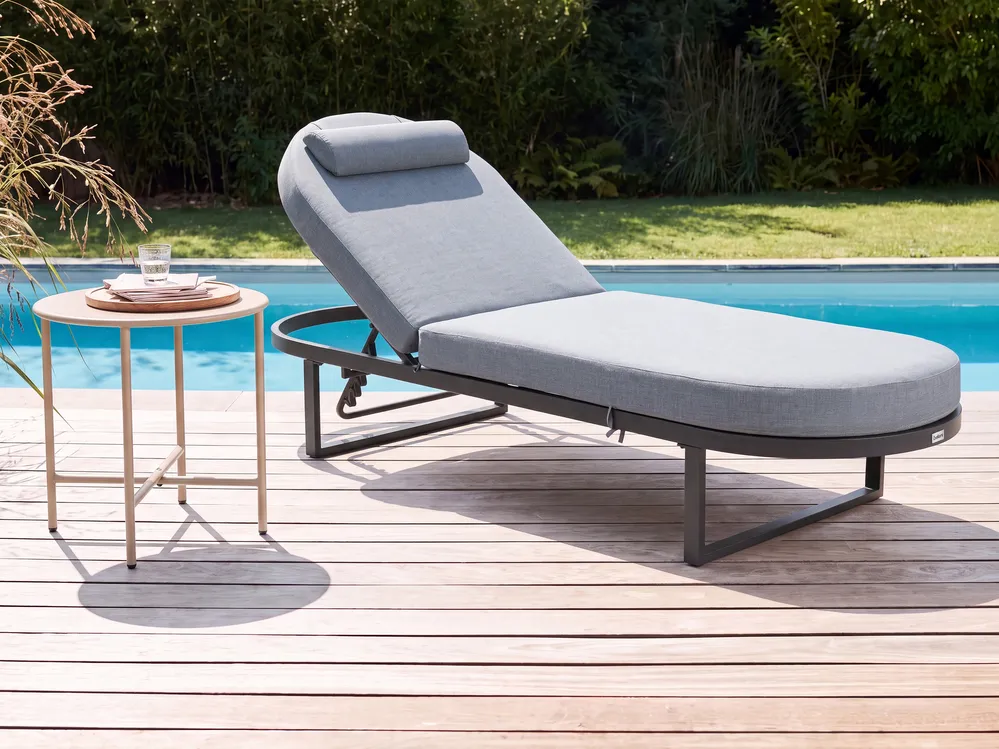 Sun Lounger with Cushion RONCOLO Metal Grey
