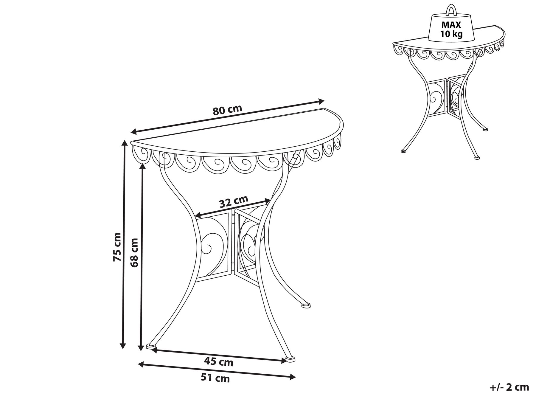Bistro Table JUINA 80 cm 36 cm Metal Light Beige_1002369