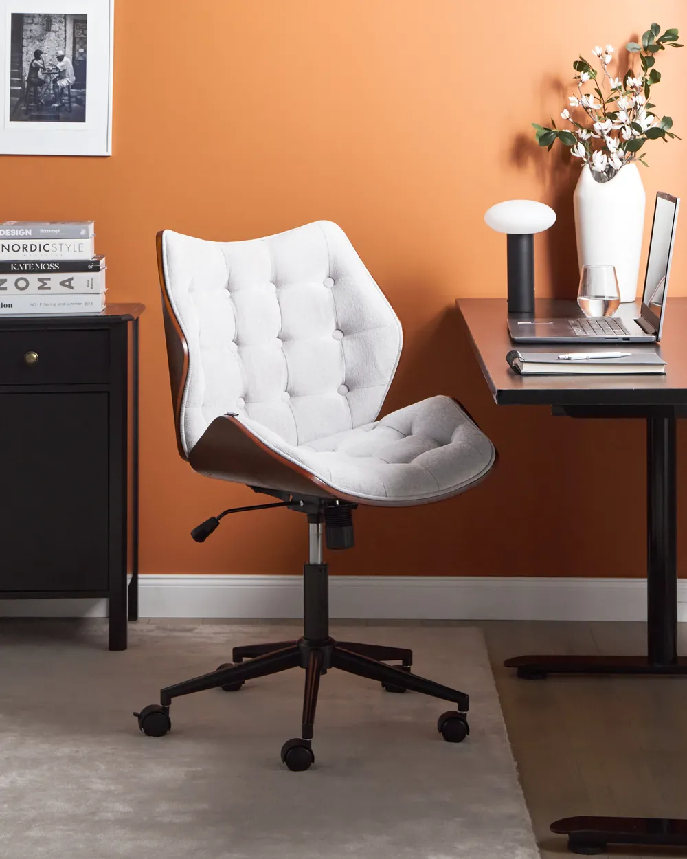 Desk Chair LOMPOC Faux Linen Grey