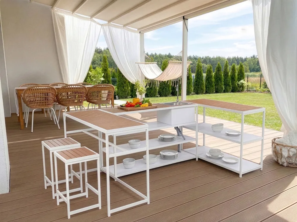 Outdoor Kitchen Set with Sink AVETRANA Brown/ White Metal_1068228