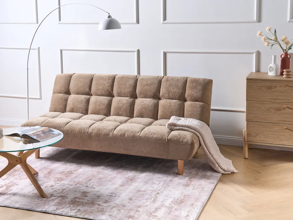 Sofa Bed 2 Seater RISOR Fabric Brown
