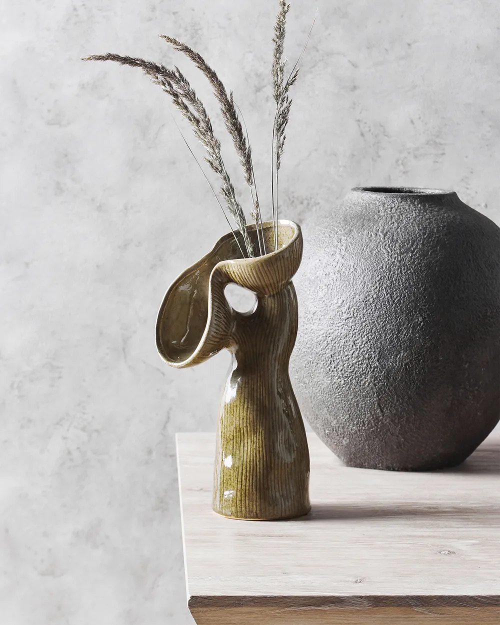 Flower Vase CALAMUS 28 cm Stoneware Green