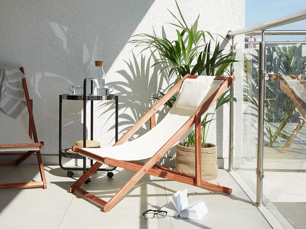 Folding Deck Chair AVELLINO with Replacement Fabrics Acacia Wood Dark Brown