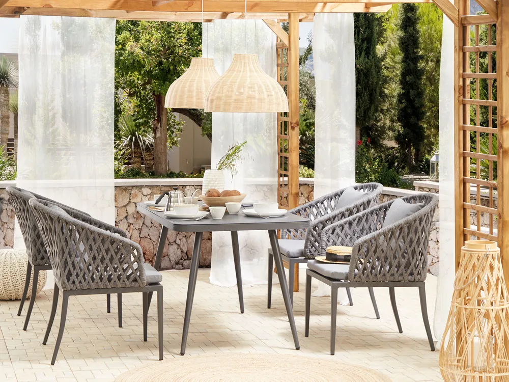 Garden Dining Set 4 Seater LIPARI with Cushions Metal Grey