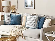 Set of 2 Decorative Cushions PALLIDA 45 x 45 cm Cotton Blue Floral Pattern_1183609