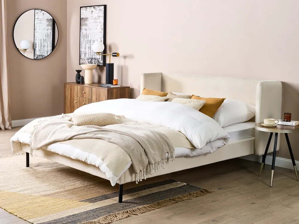 Bed Velvet ARETTE 160 x 200 cm (EU King Size) Light Beige