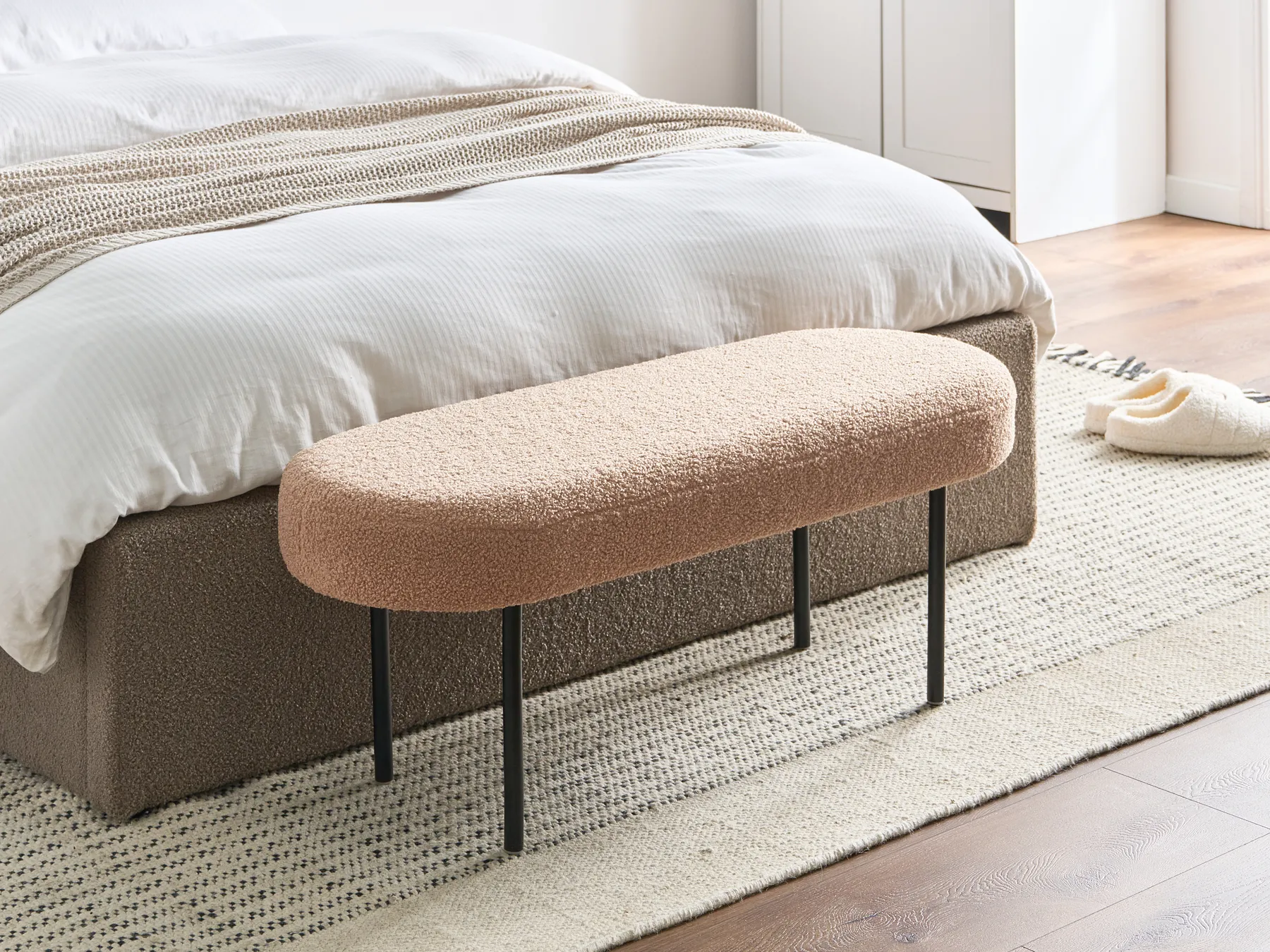 Upholstered Bench WOLFEBORO Boucle Light Brown_1066815