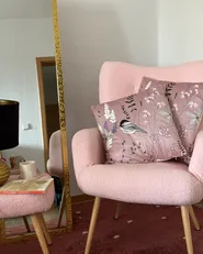 Wingback Chair VEJLE with Footstool Boucle Pastel Pink_979693