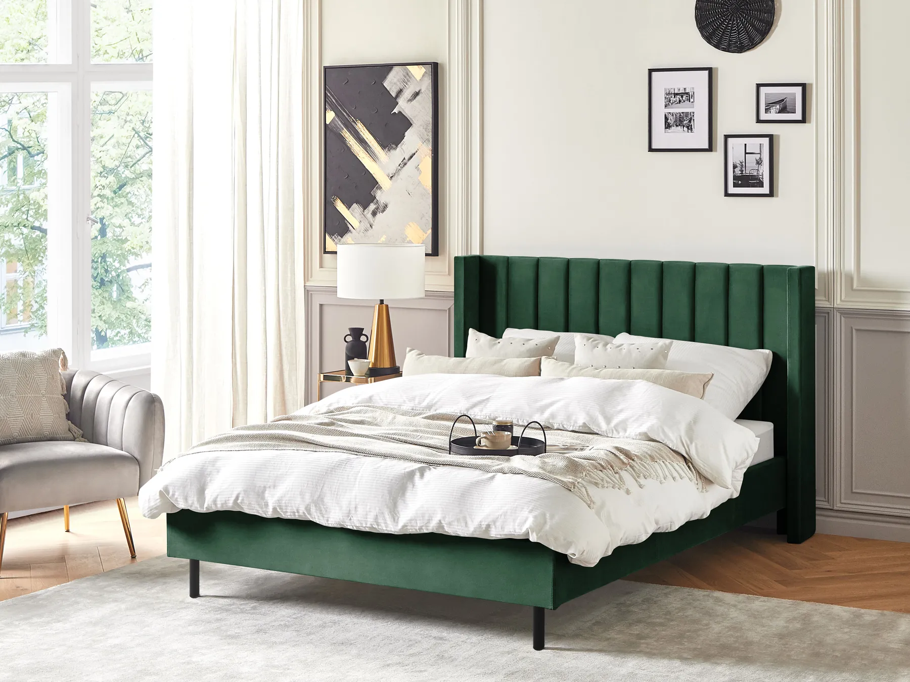 Bed Velvet VILLETTE 140 x 200 cm (EU Double) Dark Green_832662