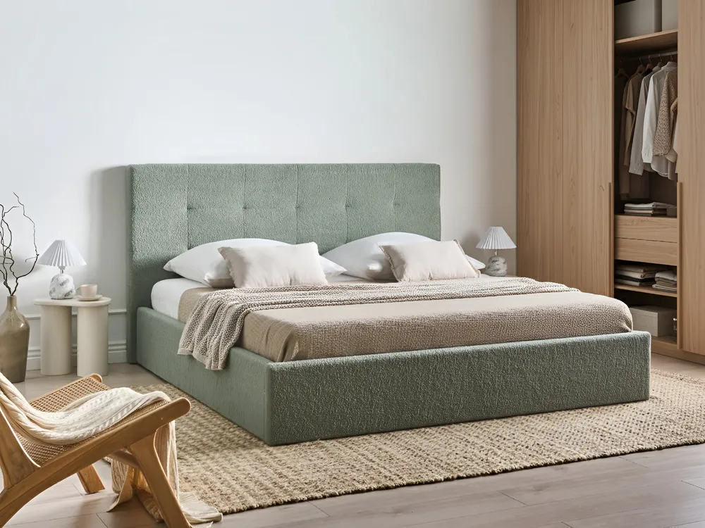 Ottoman Bed LORIENT Boucle Green 180 x 200 cm (EU Super King)