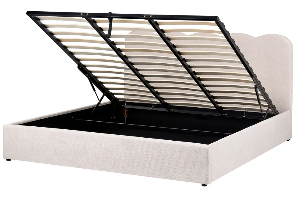 Ottoman Bed NANTERRE Fabric Light Beige 180 x 200 cm (EU Super King)