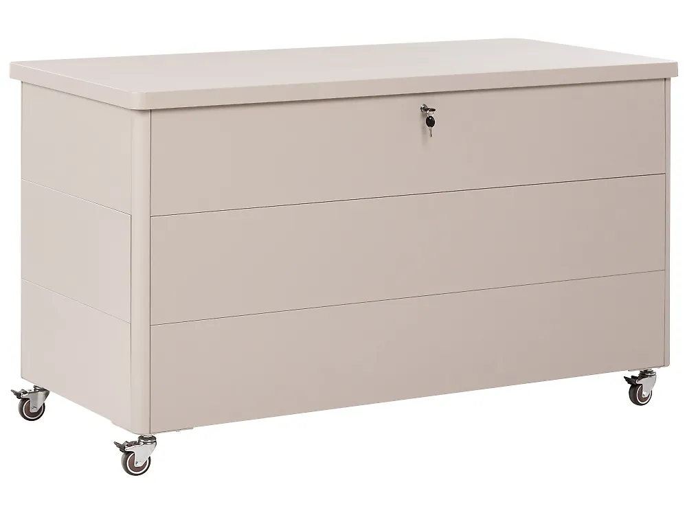 Oppbevaringsboks KYMI 136 cm 55 cm Metall med hjul Beige