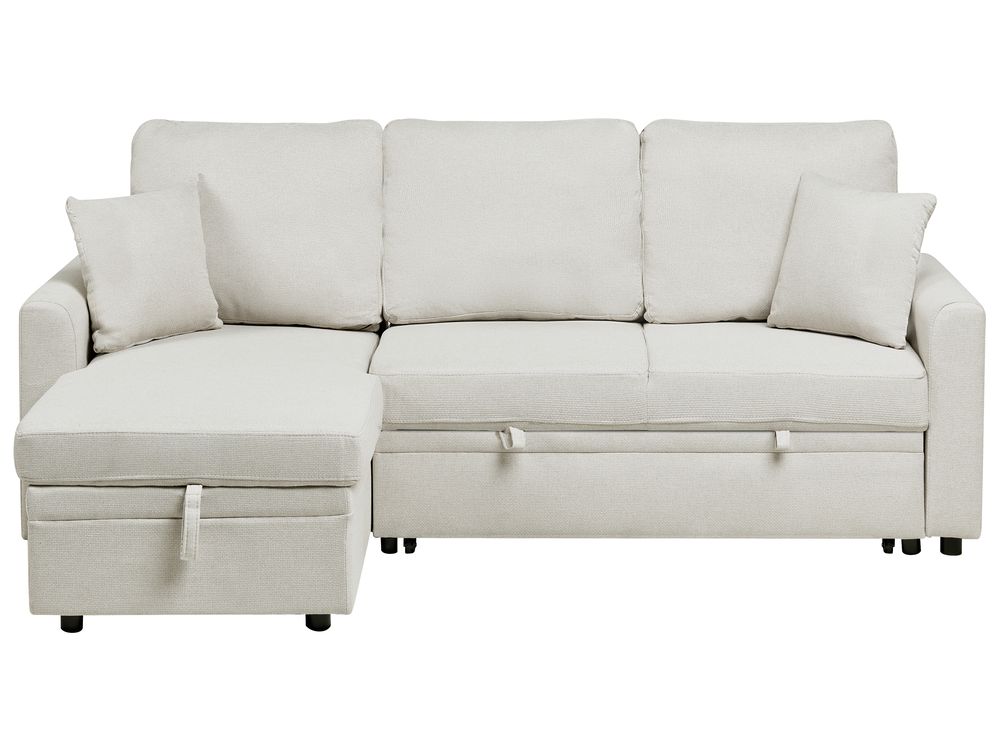 Hjørnesovesofa 3-seter NASSJO Imitert lin Off white Høyrevendt