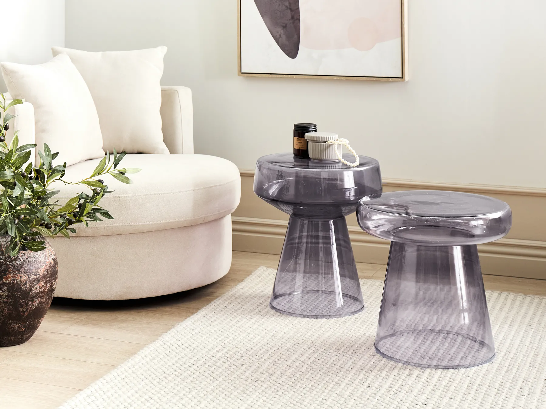 Set of 2 Side Tables LAGUNA/CALDERA Glass Grey_883269