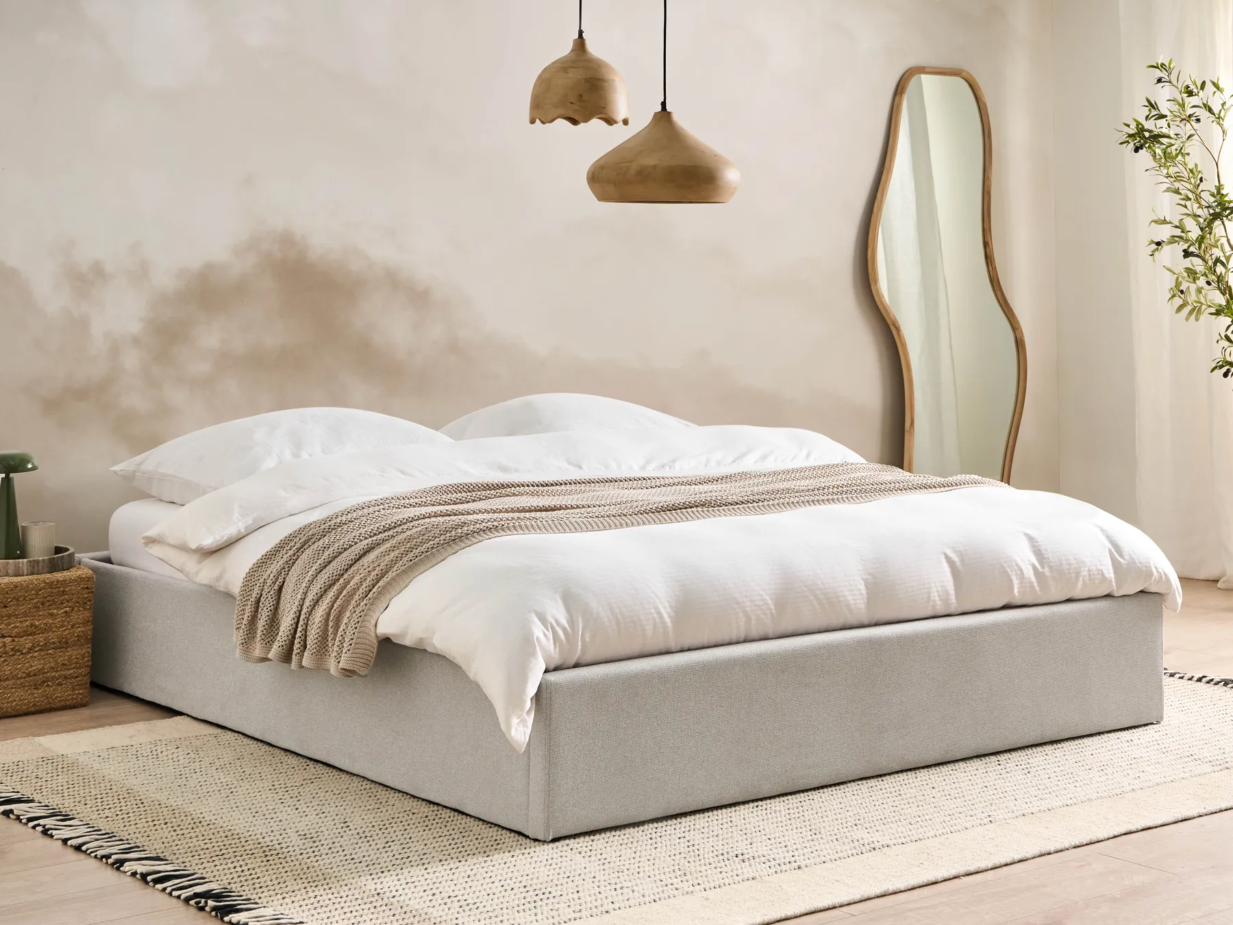 Ottoman Bed without Headboard DINAN Fabric Light Grey 180 x 200 cm (EU Super King)_1028271