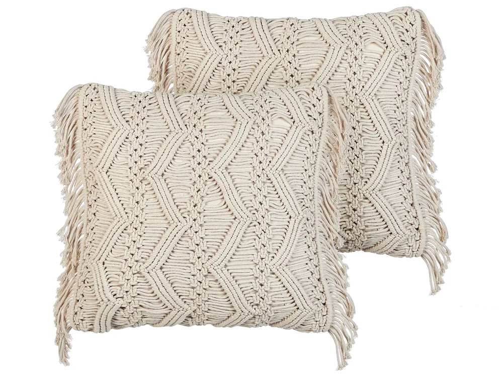 Set of 2 Decorative Cushions KIRIKKALE 45 x 45 cm Cotton Light Beige Geometric Pattern