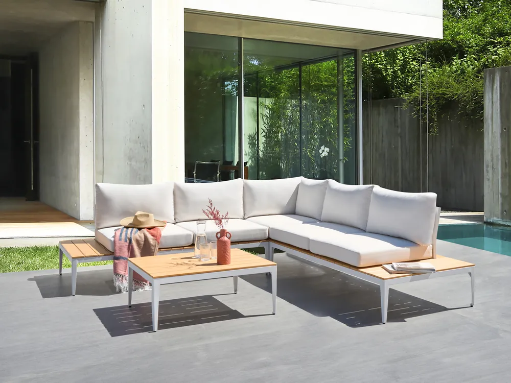 Garden Corner Sofa with Table 5 Seater POSITANO Off-White
