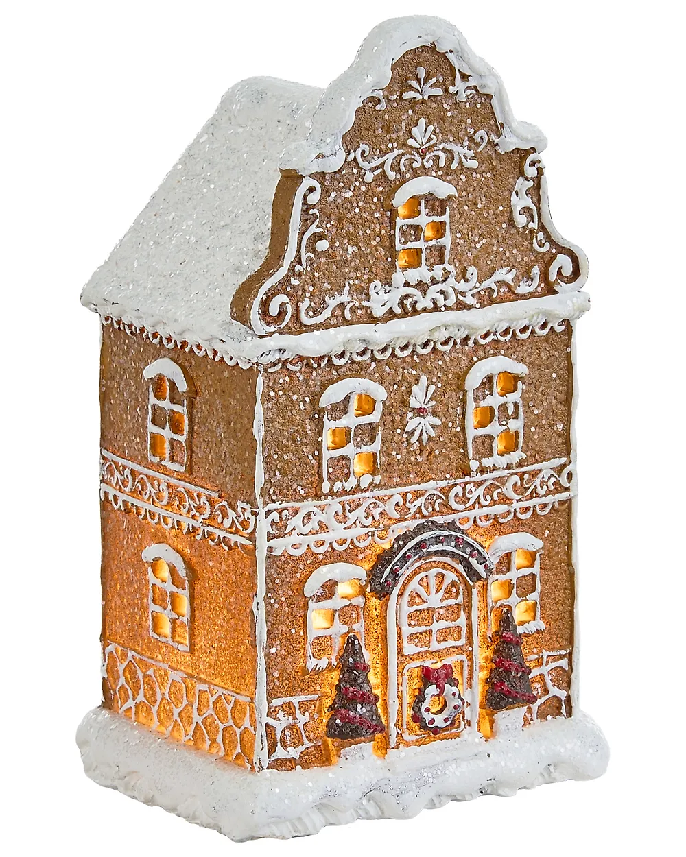 Set med 3 juldekorationer LED RIMPI 21/25/26 cm Hus Brun_1175135