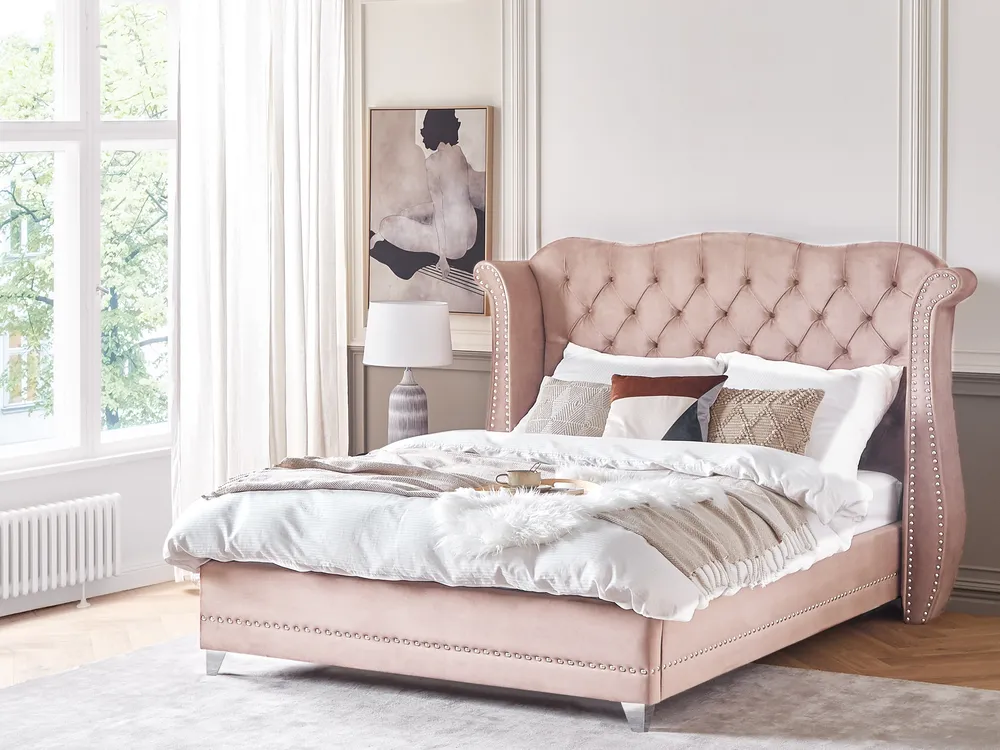 Bed Velvet AYETTE 180 x 200 cm (EU Super King) Pastel Pink