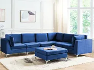 Modular Corner Sofa 6 Seater EVJA with Ottoman Velvet Navy Blue Left Hand_859796
