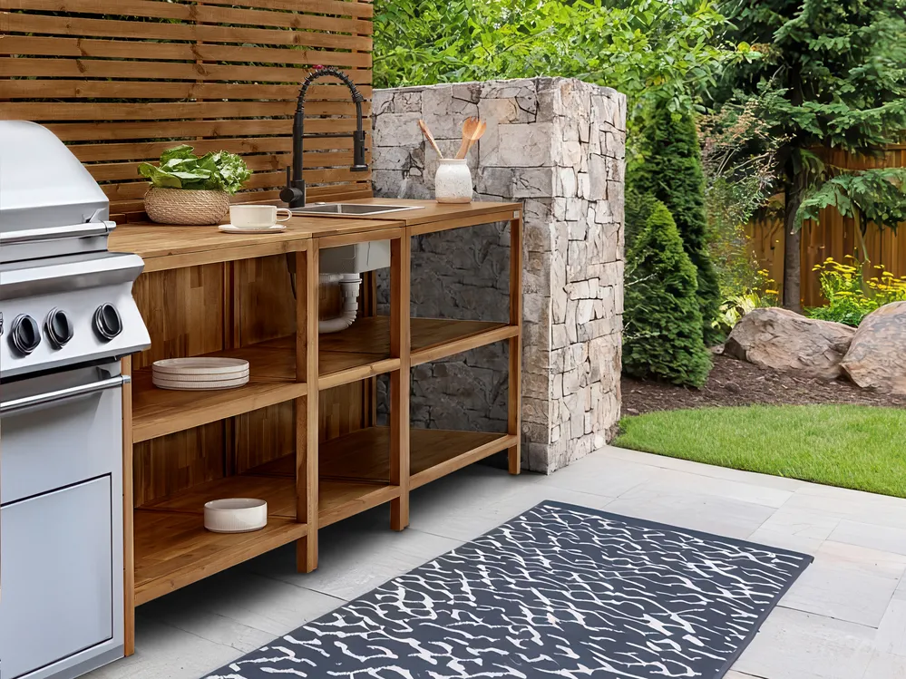 3 Piece Outdoor Kitchen Set with Sink VENOSA Brown/ Black Acacia Wood_984624