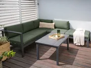 Garden Corner Sofa with Table 5 Seater MESSINA Metal Green Left Hand_929479