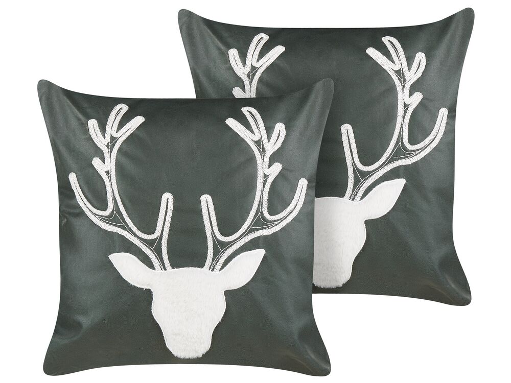 Sett med 2 pynteputer BICOCCA 45 x 45 cm Fløyel Mørkegrønn Julemønster