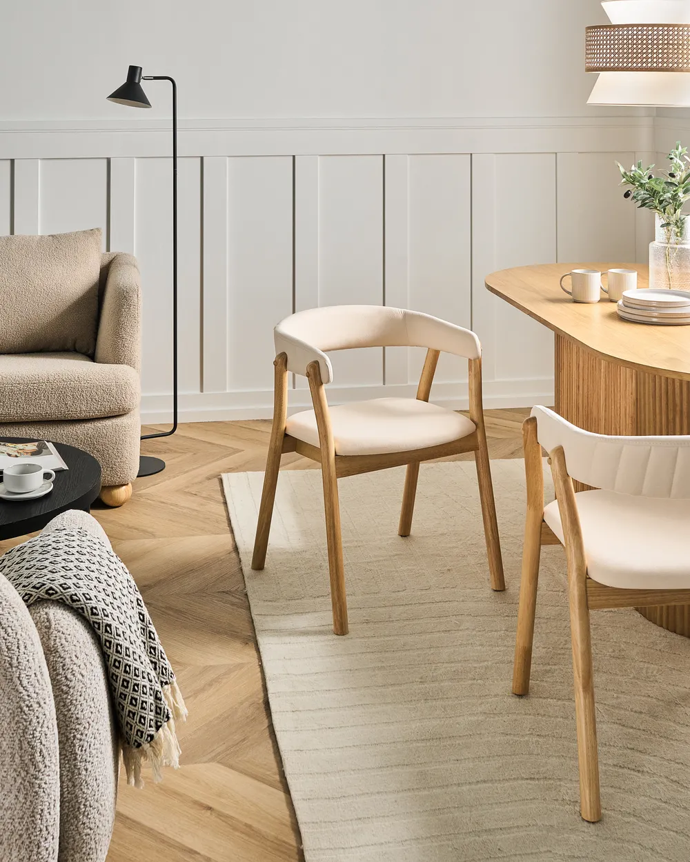 Set of 2 Dining Chairs MYLO Fabric Light Brown/ Off-White