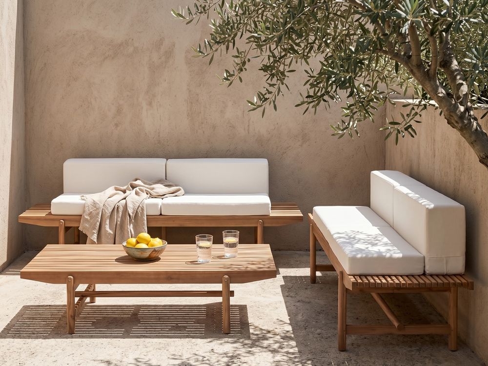 Trädgårdssoffgrupp med bord 4-sits GIAVENO Akaciaträ Off-White