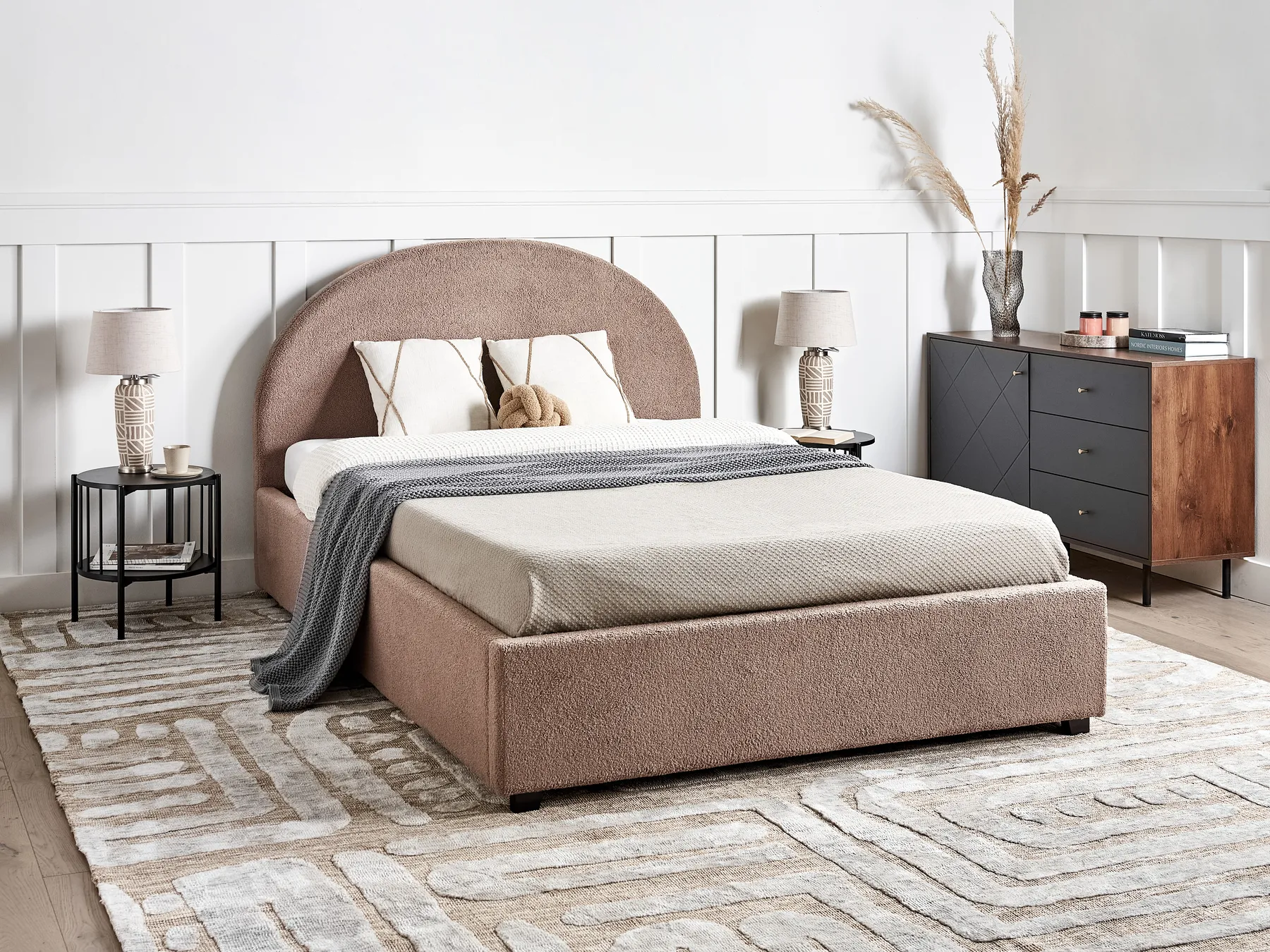 Säng med förvaring VAUCLUSE Bouclé Taupe 140 x 200 cm_951824