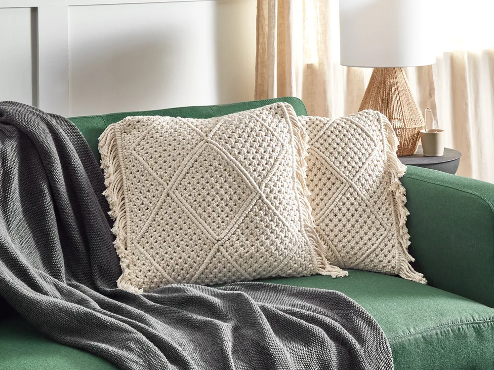 Set med 2 prydnadskuddar BESHAM 45 x 45 cm Bomull Ljusbeige Geometriskt tryck_904588