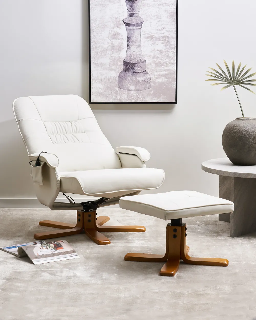 Massagestol RELAXPRO med fotpall Konstläder Off-White_948130