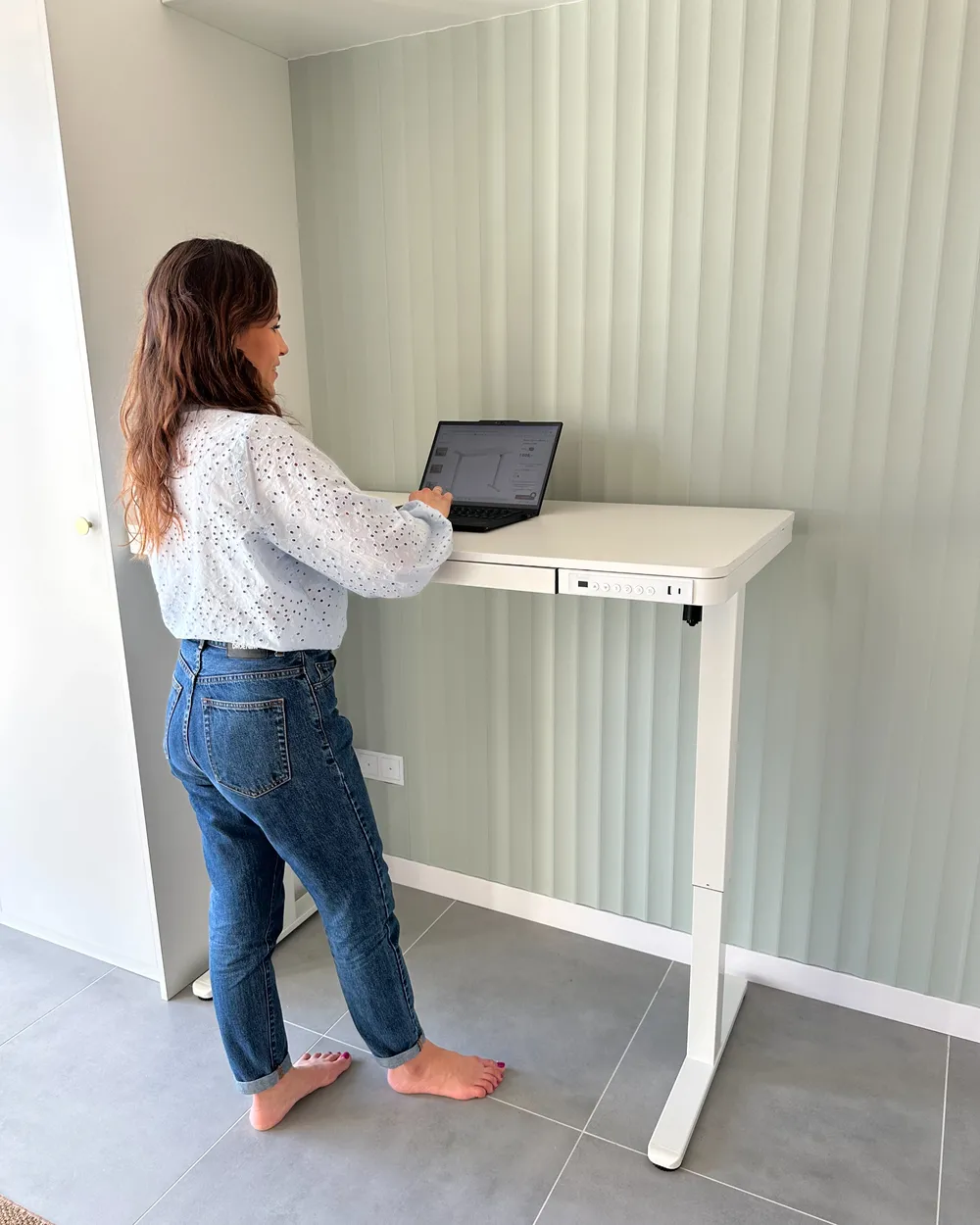 Electric Adjustable Standing Desk PENLY 120 cm 60 cm with USB Port White_1065741
