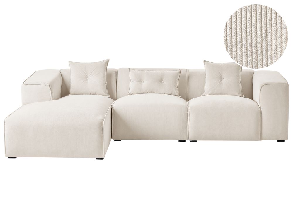 Corner Sofa 3 Seater DOLVA Corduroy Off-White Right Hand