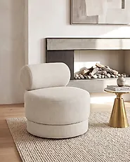 Swivel Armchair KARVIA  Fabric Light Beige_1165203