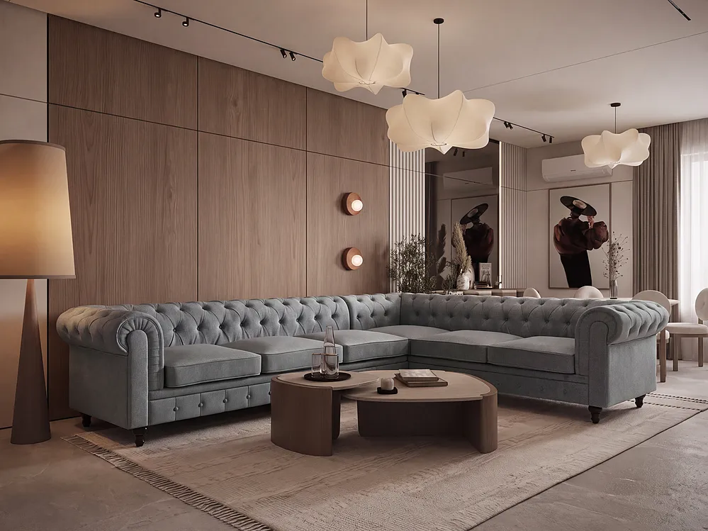 Hörnsoffa CHESTERFIELD Grå Vänstervänd_1151259