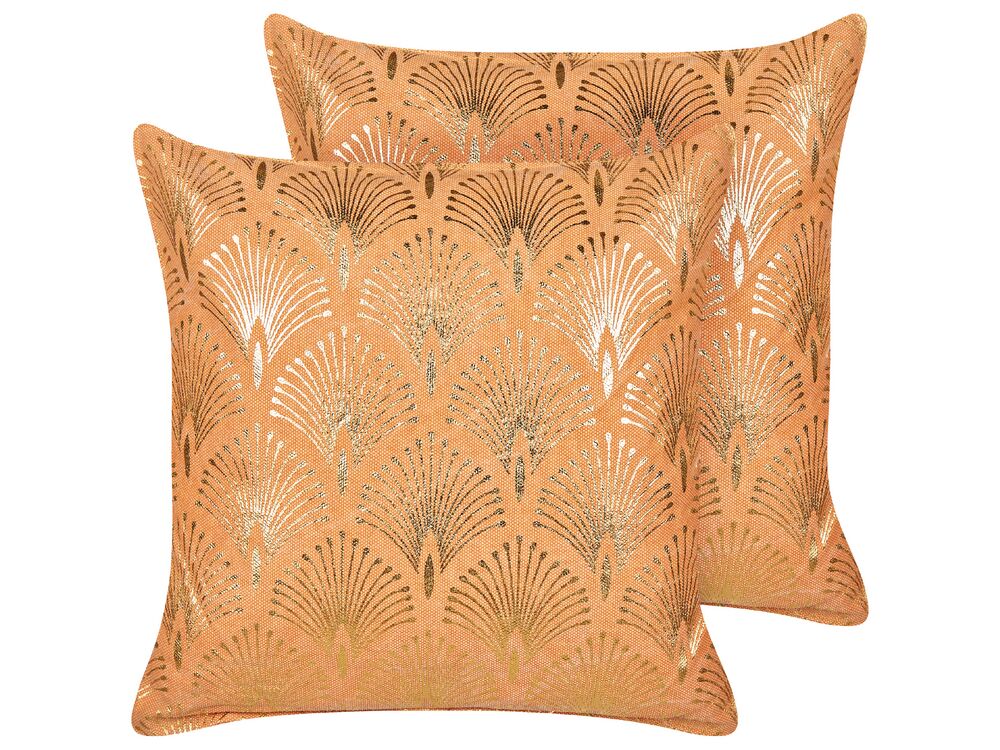 Set of 2 Decorative Cushions HOYA 45 x 45 cm Cotton Orange Geometric Pattern