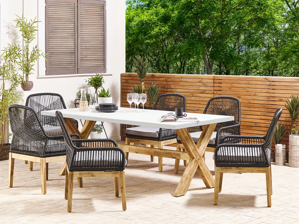 Garden Dining Table OLBIA 200 cm 100 cm Concrete White