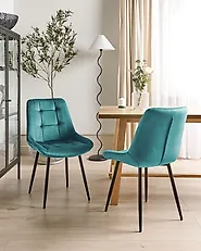 Set of 2 Dining Chairs MELROSE Velvet Turquoise_1177407